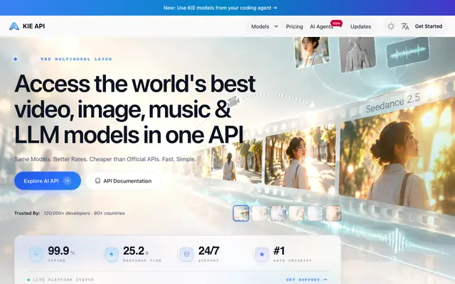 Screenshot of One API for All the Best AI Models – Try Affordable AI API on Kie.ai