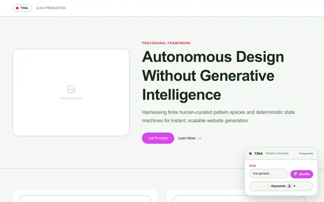 Screenshot of TINA — Procedural Website Generator