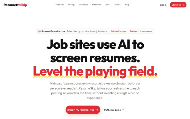 Screenshot of ResumeSkip: Tailor Your Resume Without Inventing Experience