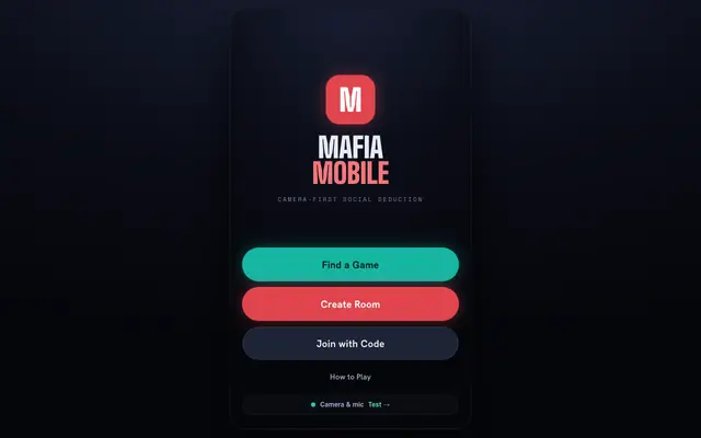 Screenshot of Mafia Mobile — camera-first social deduction