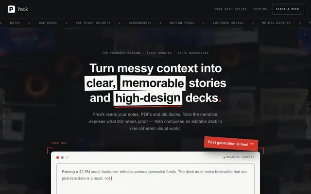 Screenshot of Prezik — A deck a designer would sign