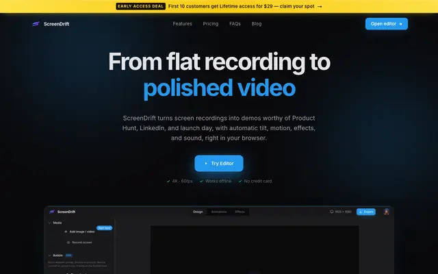 Screenshot of ScreenDrift – Cinematic 3D Videos from Screen Recordings