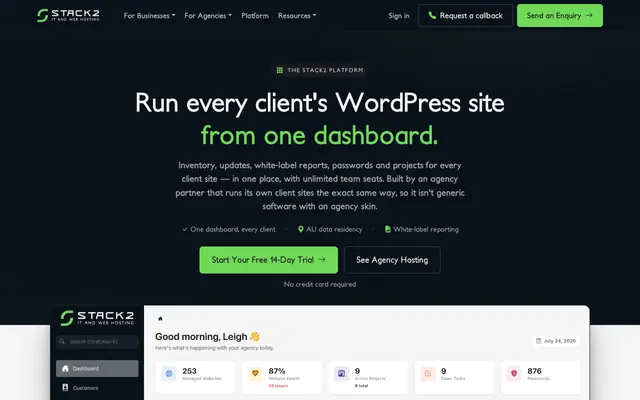 Screenshot of Stack2 Platform — WordPress Agency Management Software | Stack2