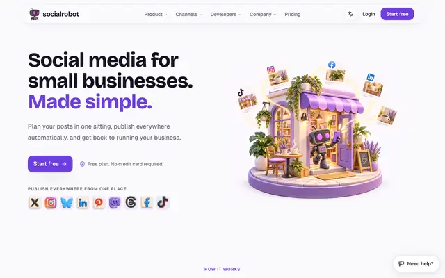 Screenshot of The social media scheduler for people who'd rather be building. | SocialRobot