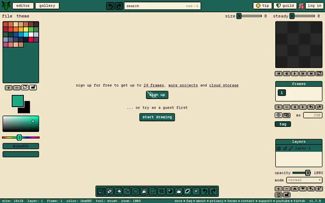 Screenshot of Gribble - Free Online Pixel Art Editor | Create Pixel Art & Sprites