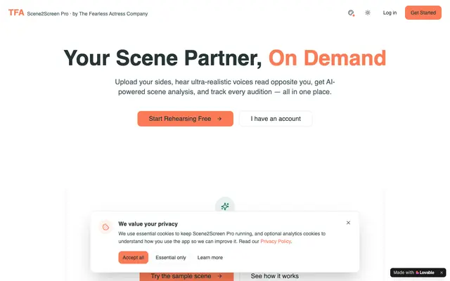 Screenshot of Scene2Screen Pro — Rehearse, Analyze & Track Auditions