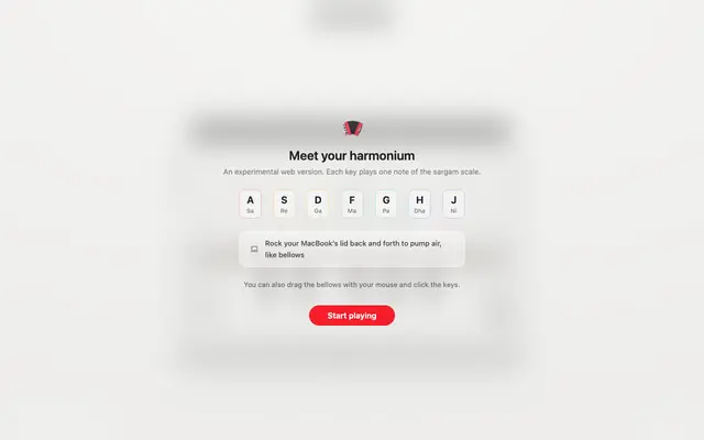 Screenshot of Mac Harmonium: Play a Harmonium Online with Your MacBook Lid