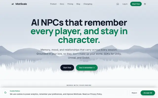Screenshot of MistScale | AI NPC Platform