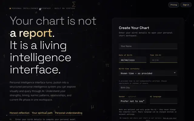 Screenshot of Eternal Evals — Personal Intelligence Interface, built on Jyotish