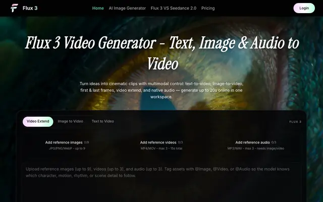 Screenshot of Flux 3 Video Generator | Text to Video with Audio