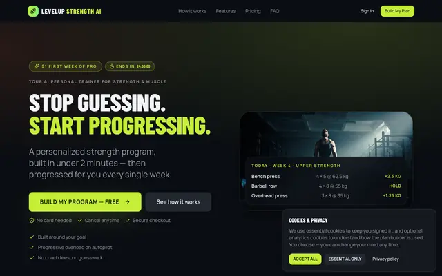 Screenshot of LEVELUP AI — Stop guessing. Start progressing.