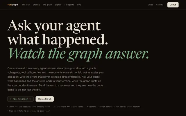 Screenshot of rungraph — see your agent runs as a graph