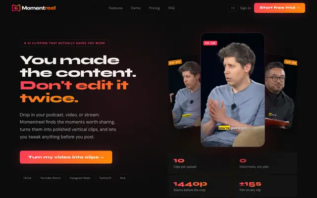 Screenshot of Momentreel — Viral Clips in Minutes | Momentreel