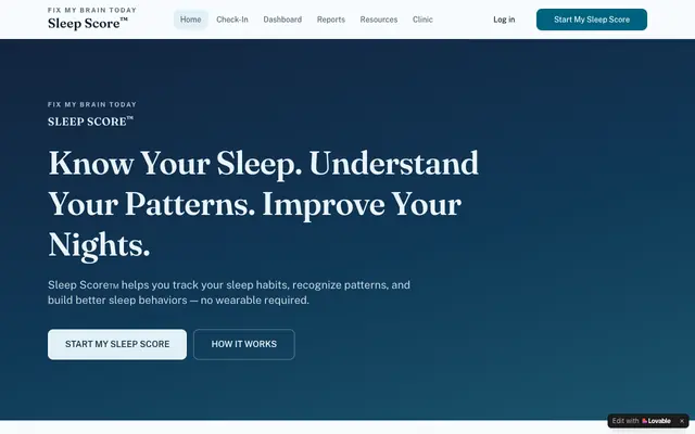 Screenshot of Sleep Score™ — Sleep Tracking Without a Wearable | Fix My Brain Today