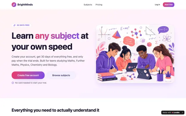 Screenshot of BrightMinds — Learn any subject, free for 30 days