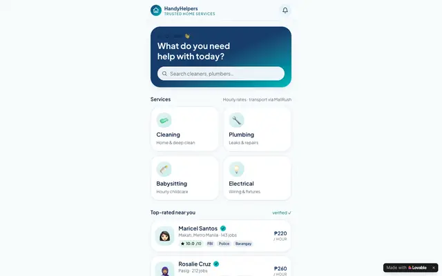 Screenshot of HandyHelpers — Book trusted home help by the hour