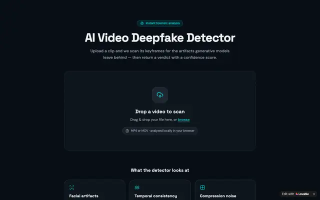 Screenshot of Deepfake Detector — Instant AI Video Authenticity Check