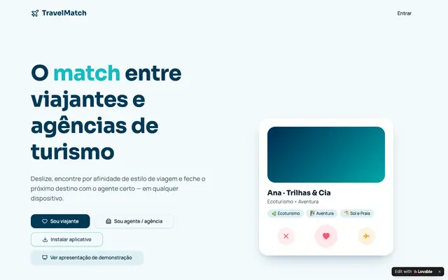 Screenshot of TravelMatch — O match entre viajantes e agências de turismo