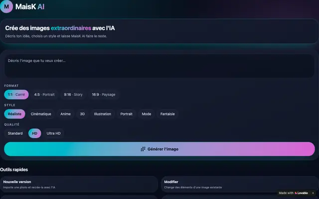 Screenshot of MaisK AI — Générateur d'images par IA