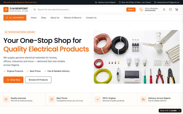 Screenshot of O M Newpoint Electrical Store — Quality Electrical Products in Nigeria