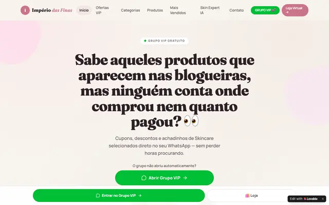 Screenshot of Skincare Selecionado | Ofertas e Cupons no Grupo VIP