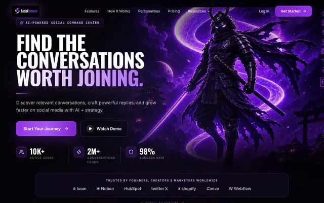 Screenshot of SocialSamurai 🥷 — AI Social Command Center