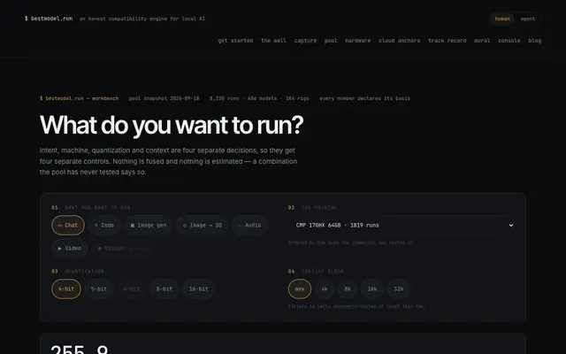 Screenshot of Can I Run It — A compatibility engine for local AI