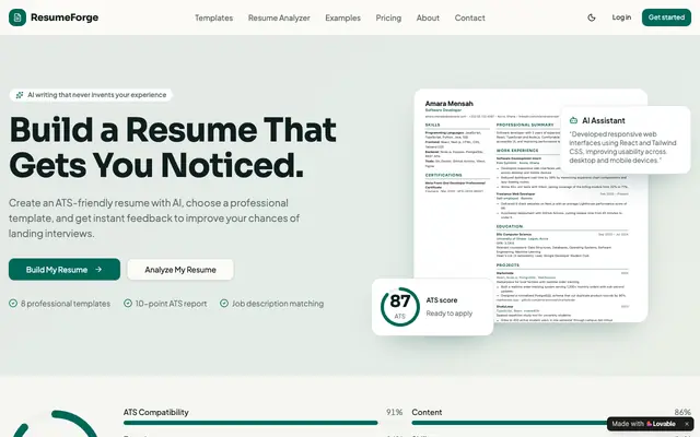 Screenshot of ResumeForge — Build a Resume That Gets You Noticed