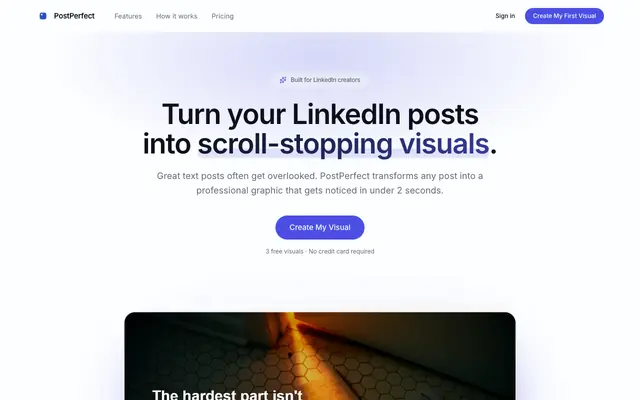 Screenshot of PostPerfect: Turn your LinkedIn posts into scroll-stopping visuals