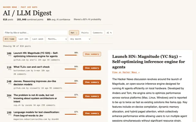 Screenshot of HN AI/LLM Digest