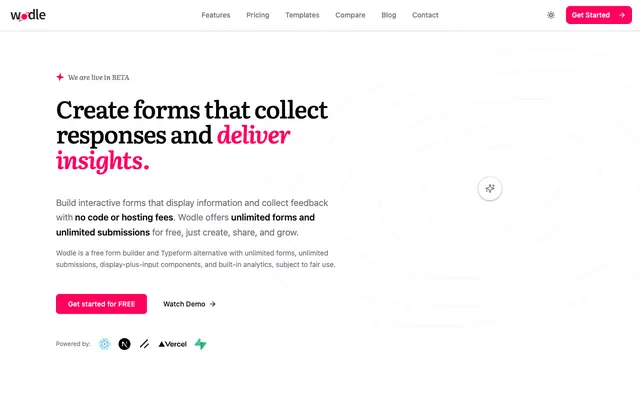Screenshot of Wodle — Create forms that collect responses and deliver insights