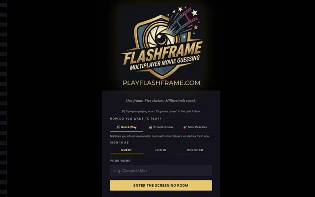 Screenshot of FlashFrame — Identify the Film