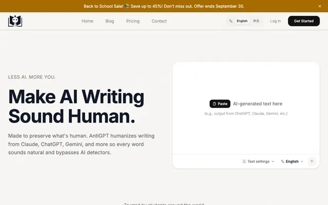 Screenshot of AntiGPT — Humanize AI Text & Bypass AI Detectors