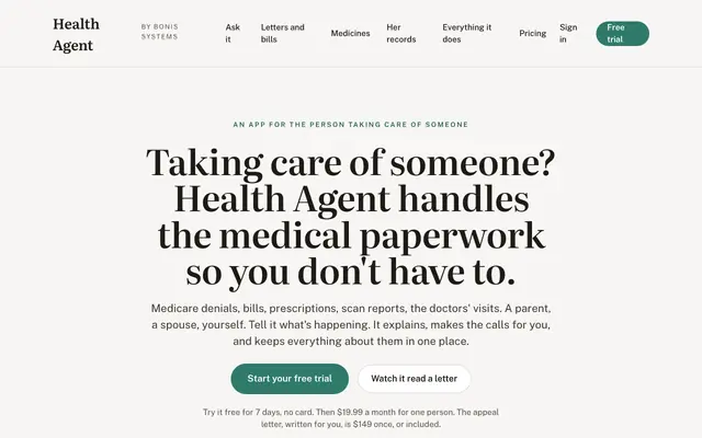 Screenshot of Health Agent — a command center for the family caregiver
