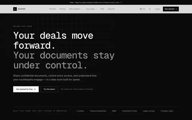 Screenshot of Seend — La data room qui fait avancer vos deals