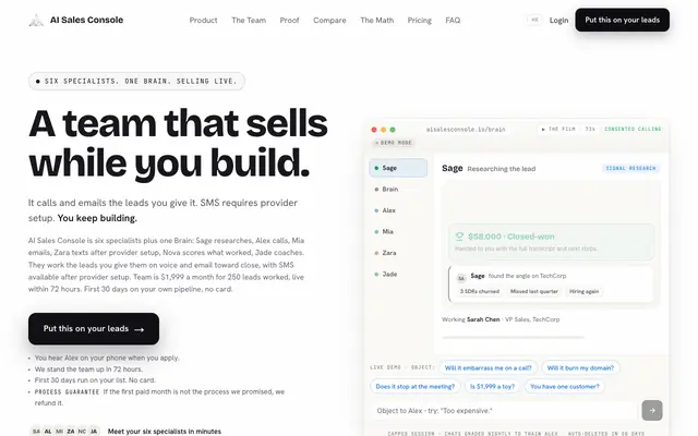 Screenshot of AI Sales Agent - 6 AI Agents That Close Deals 24/7