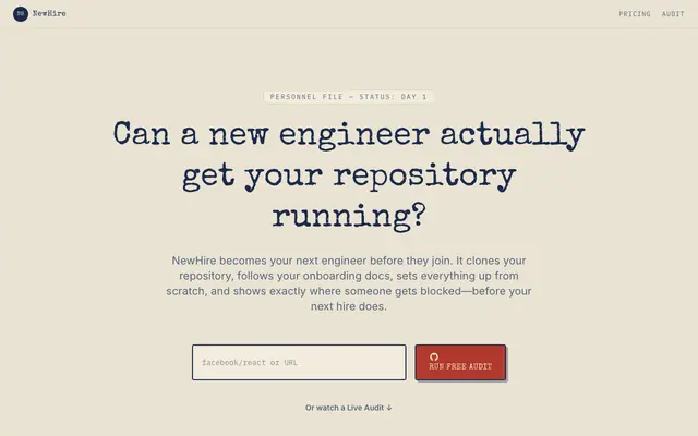 Screenshot of NewHire — We hired an AI as your newest engineer