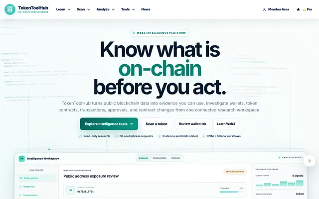 Screenshot of Web3 Security Tools & On-Chain Intelligence - TokenToolHub – Web3 Security Tools