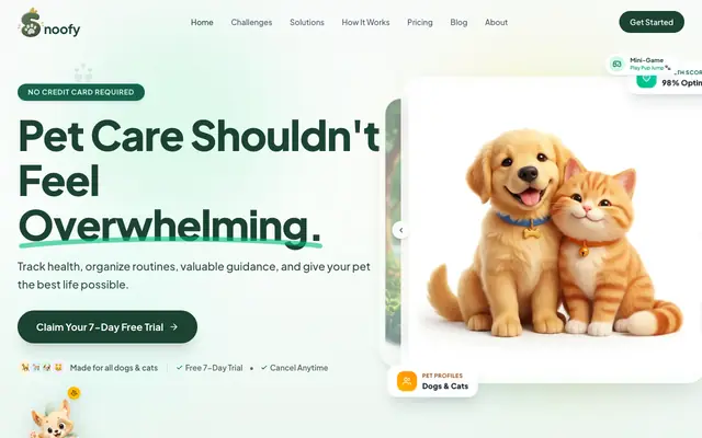Screenshot of Snoofy — Pet Care Shouldn't Feel Overwhelming
