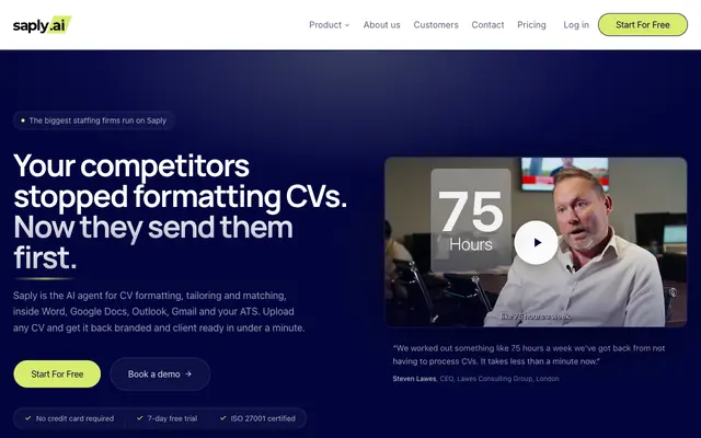 Screenshot of Saply.ai | Agentic AI for CV Automation & Management Software