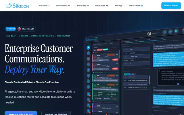 Screenshot of AI Agents and Live Chat Software | ChatBeacon AIX