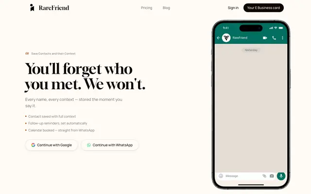 Screenshot of RareFriend – Never forget the people who matter