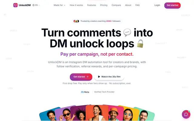 Screenshot of UnlockDM — Turn Comments into Followers and DMs into Referral Loops | UnlockDM