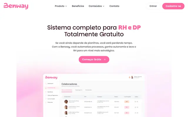 Screenshot of Sistema de RH Gratuito para Pequenas Empresas | Benway