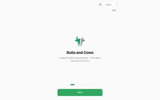 Screenshot of Bulls and Cows — Number Guessing Game