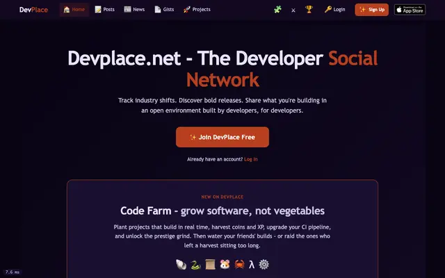 Screenshot of DevPlace - The Developer Social Network - DevPlace