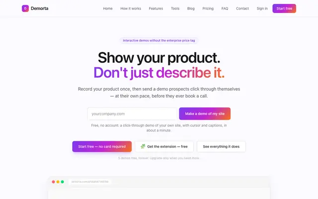 Screenshot of Demorta — Interactive product demos, without the enterprise price tag
